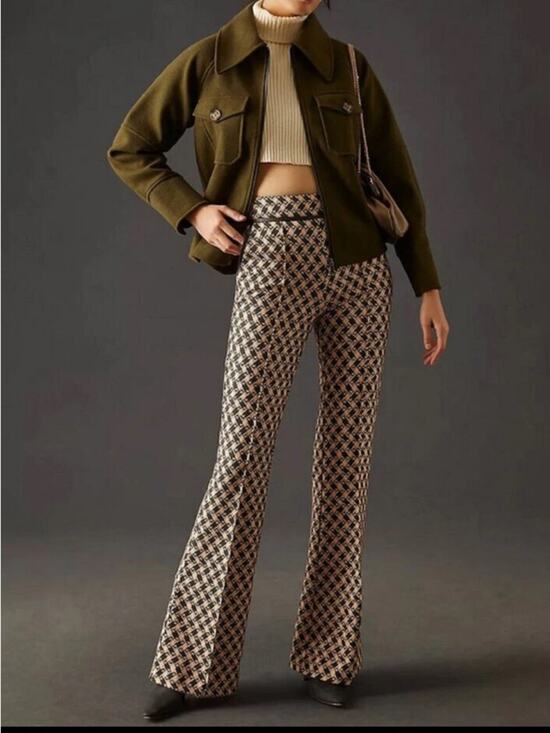 Anthropologie Pants - NWT Anthropologie Maeve High-Rise Ponte Flare Pants Size 10 Tan Black